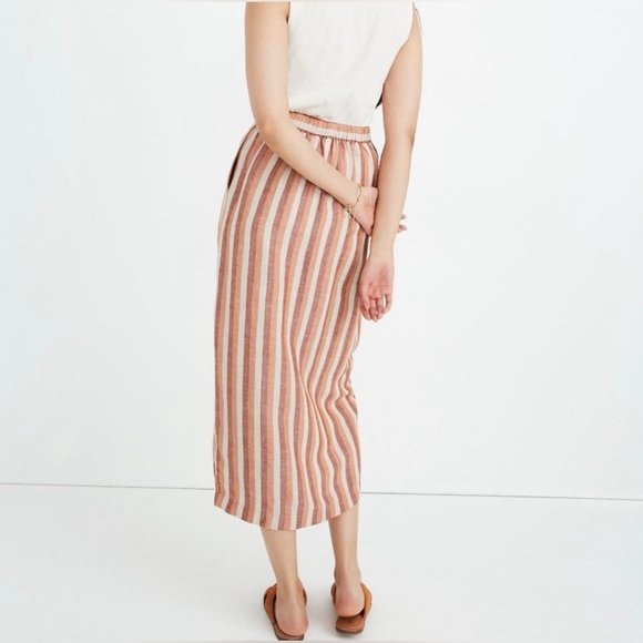 Linen-Cotton Overlay Skirt in Stripe - Picture 3 of 6